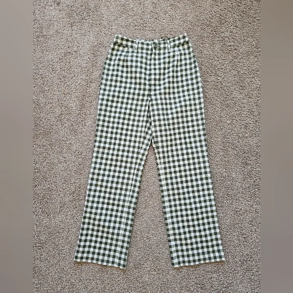 Reformation Franklin Pant In Green Check Size 2